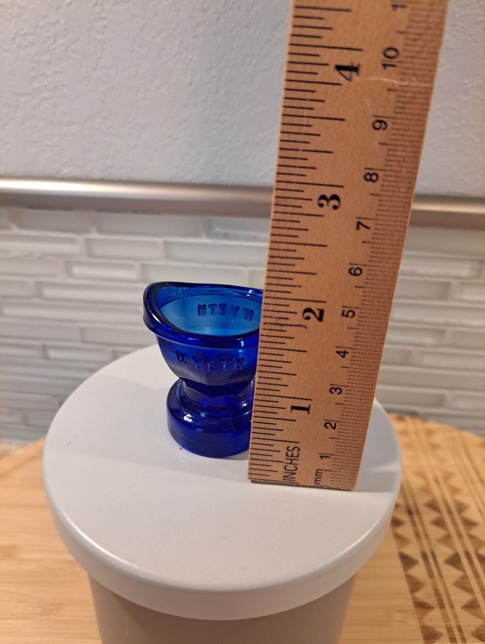 Vtg Cobalt Blue WYETH Eye Wash Cup, Apothecary Glass - Picture 4 of 5